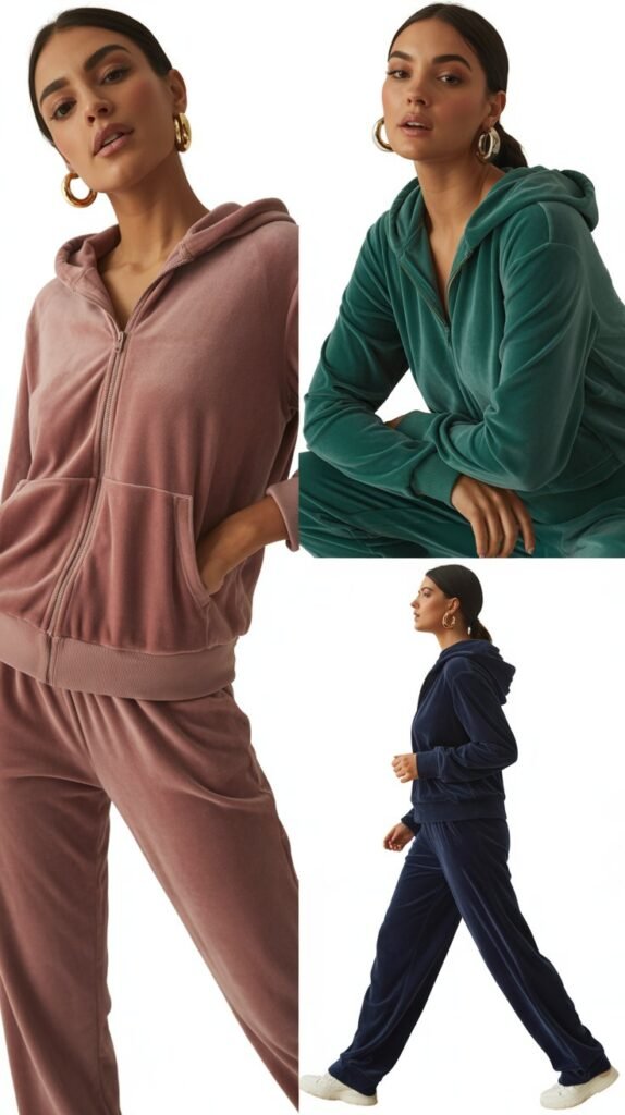 Velour Tracksuit Sets with Hoop Earrings