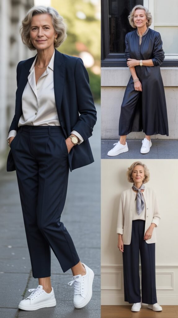 White Sneakers with Dressed-Up Pieces