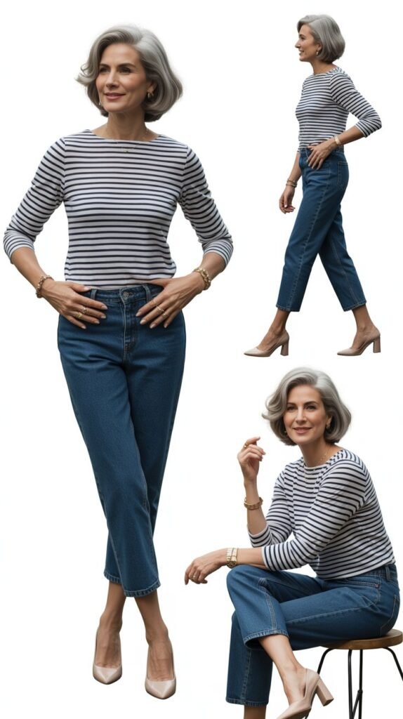 Striped Top with Cropped Jeans