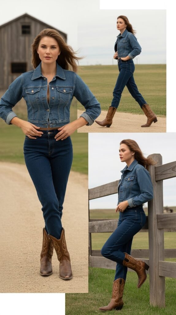 Classic Denim on Denim with Cowboy Boots
