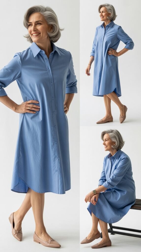 Cotton Shirtdress with Comfortable Flats