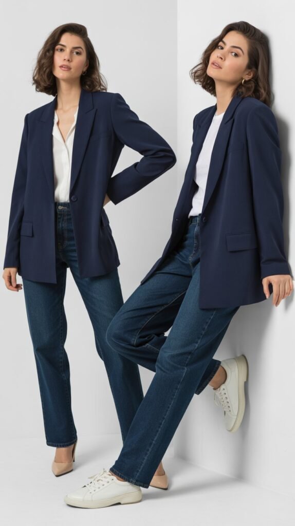 Navy Blue Blazer and Jeans