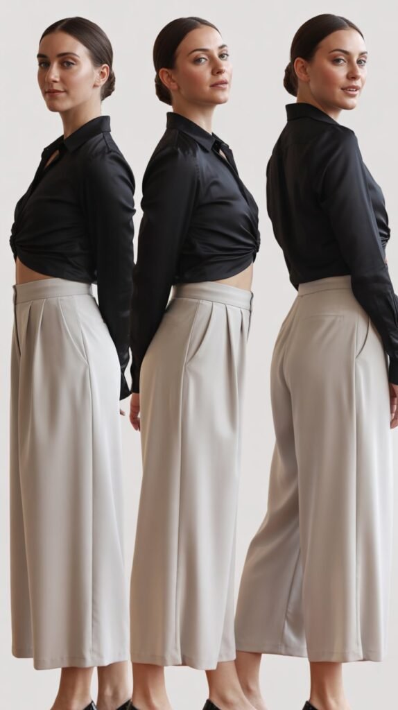 Cropped Wide-Leg Pants with Fitted Blouse