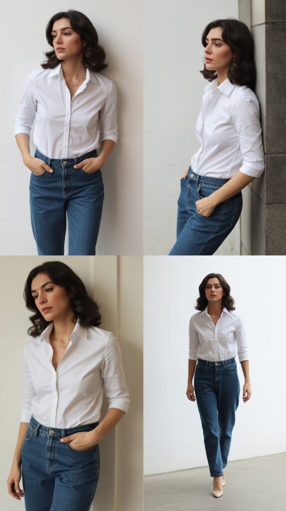 Classic Denim Jeans with White Button-Down Shirt