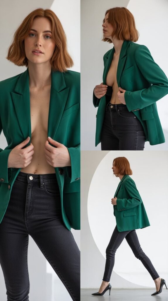 Bold Blazer and High-Waisted Jeans Combo