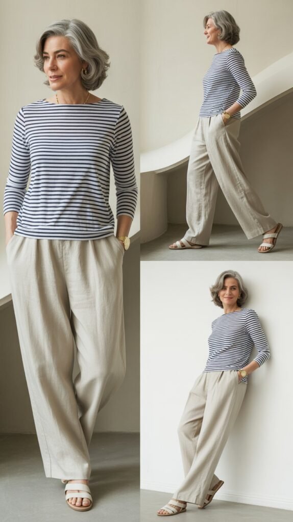 Linen Pants and Striped Top Casual Chic
