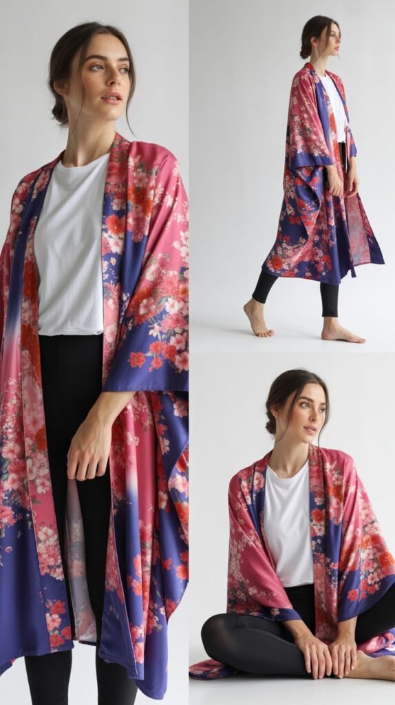 Colorful Kimono Over Simple Outfit