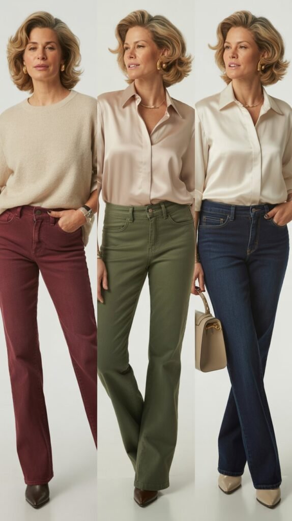 Colored Denim with Neutral Top