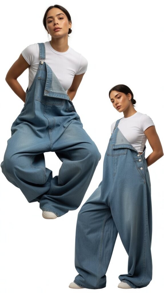 Baggy Overalls with One Strap Undone
