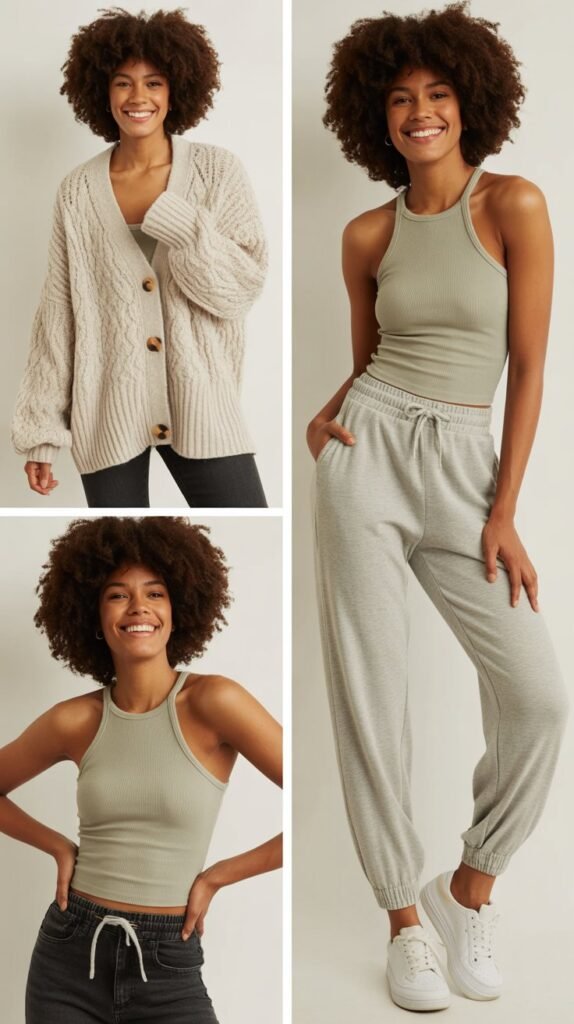 Cardigan, Tank Top, and Joggers