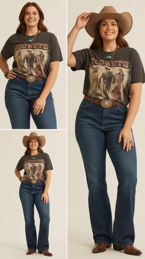 Graphic Western Tee with High-Waisted Jeans