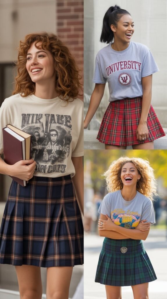 Plaid Skirt with Graphic Tee