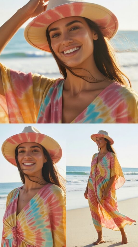 Tie-Dye Cover-Up with Matching Wide-Brim Hat