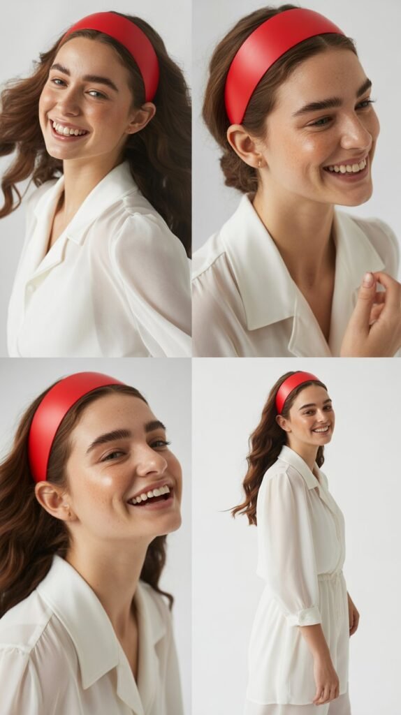  All-White Outfit with Red Hairband Pop