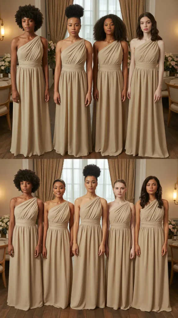 One-Shoulder Gold Champagne Gown