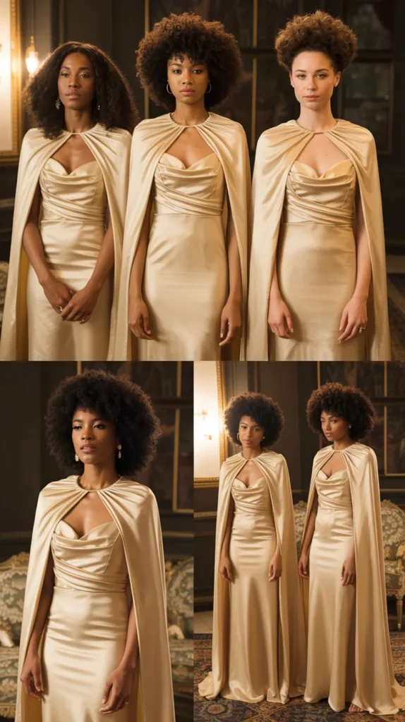 Gold Champagne Dress with Cape Overlay