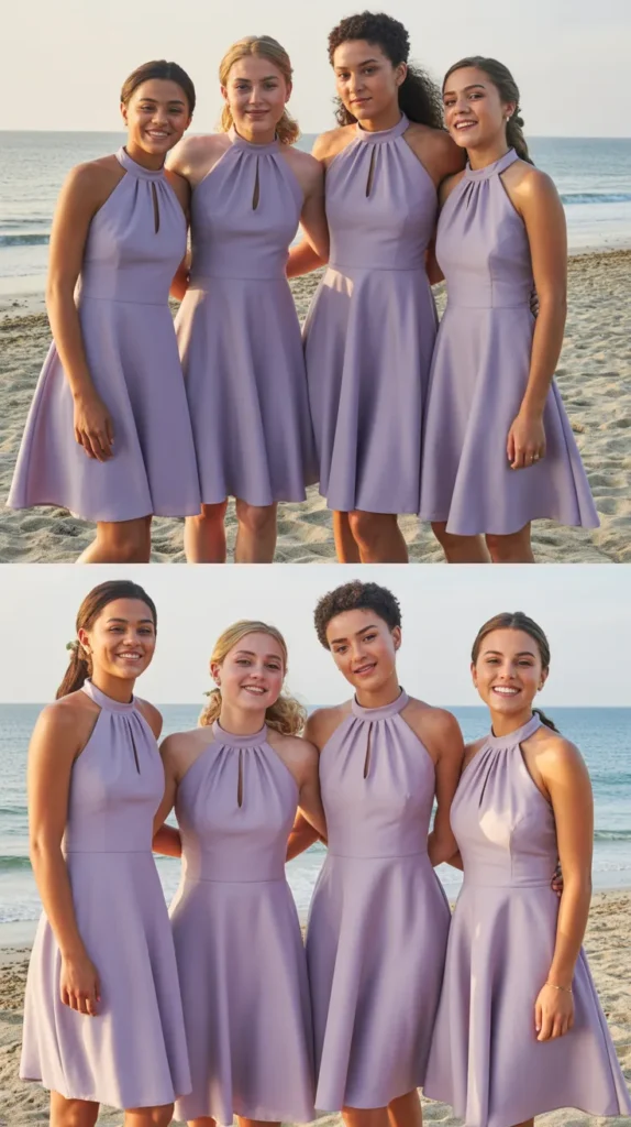 Halter Neck Lilac Bridesmaid Dress
