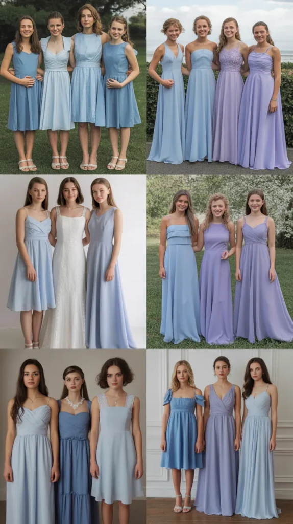 Dusty Blue and Periwinkle Bridesmaid Dresses