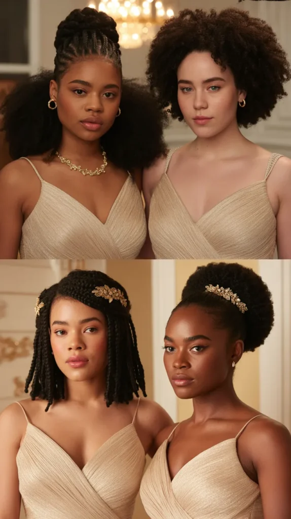 Hairstyles to Complement Gold Champagne Bridesmaid Dresses