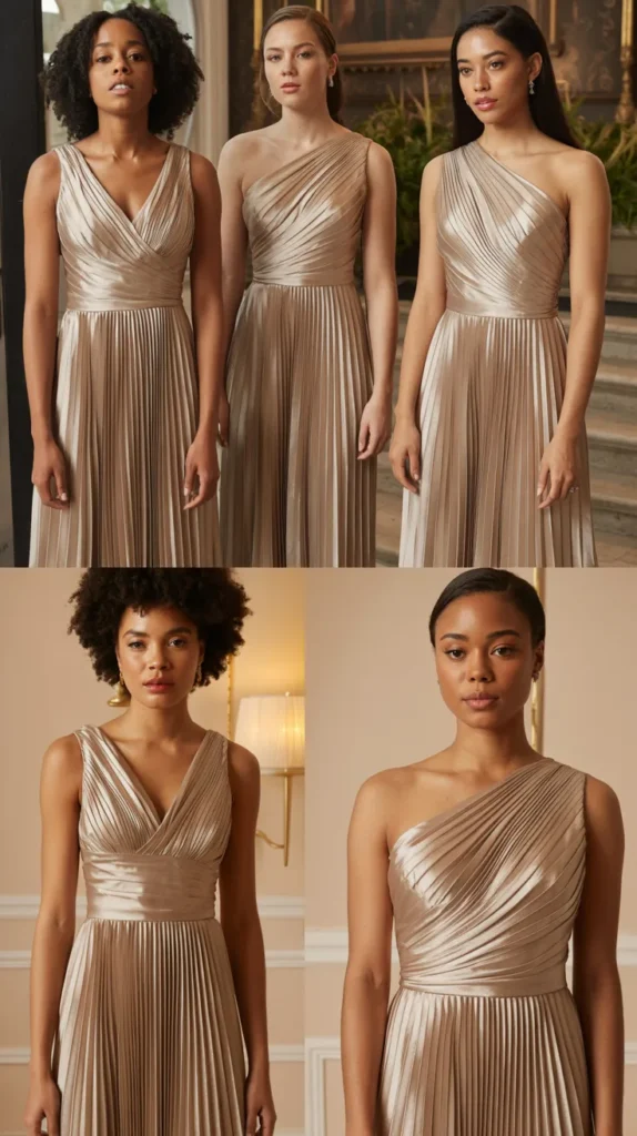 Pleated Gold Champagne Formal Gown