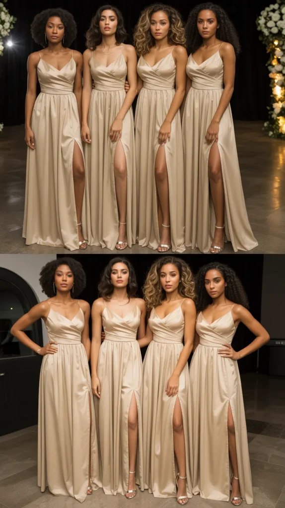 Gold Champagne Maxi Dress with High Slit