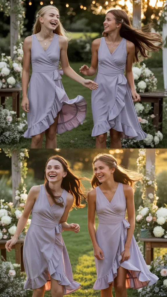 Lavender Wrap Dress with Ruffle Hem