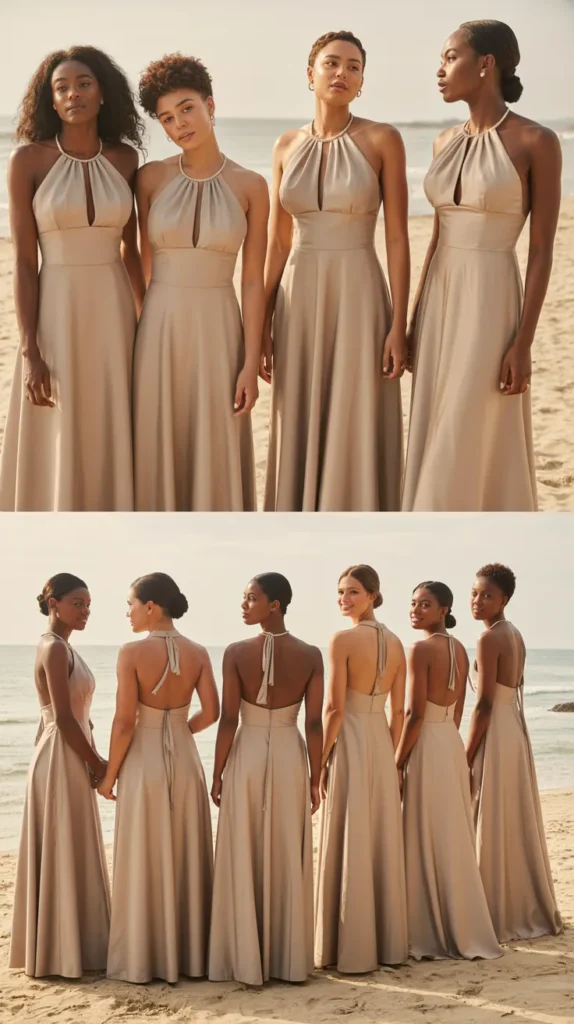 Halter Neck Gold Champagne Gown