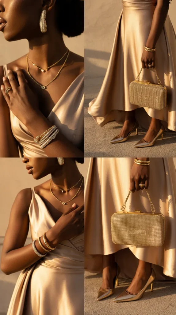 Accessorizing Gold Champagne Bridesmaid Dresses for Black Women