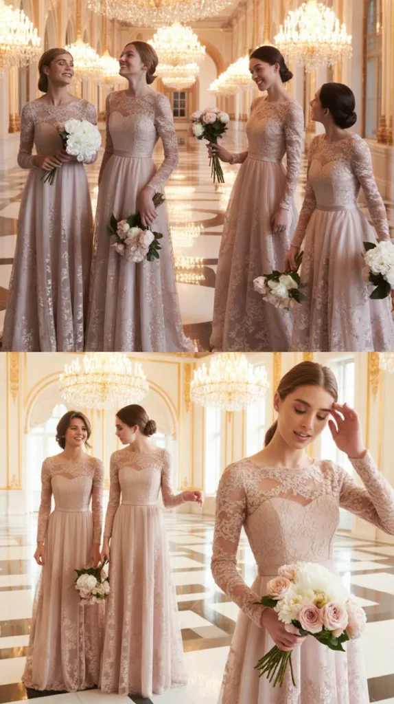 Illusion Sleeve Bridesmaid Dresses