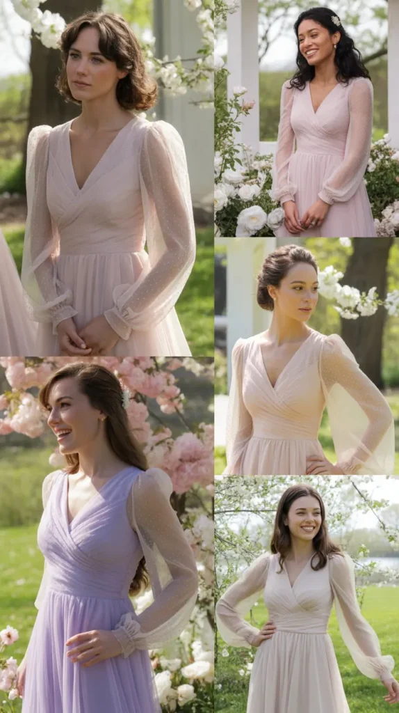 Sheer Long Sleeve Bridesmaid Dresses