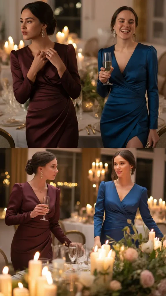 Wrap Style Long Sleeve Bridesmaid Dresses