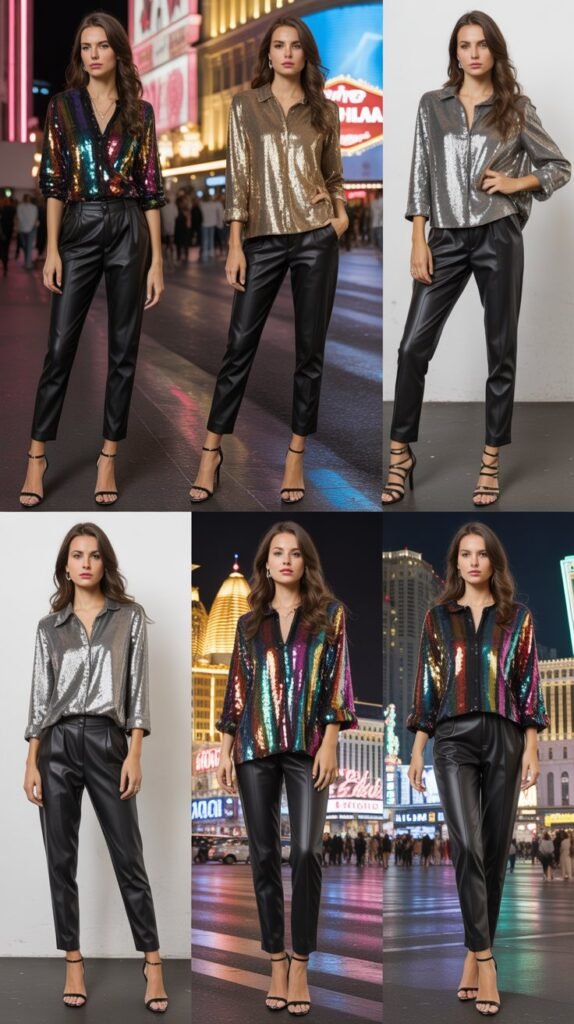 Leather Pants With Sequined Top