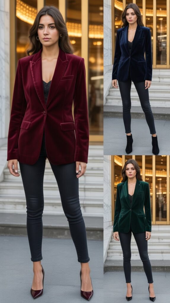 Velvet Blazer with Skinny Jeans