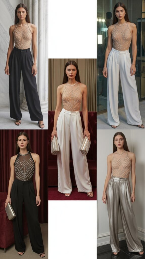 Rhinestone Bodysuit With Flowing Pants