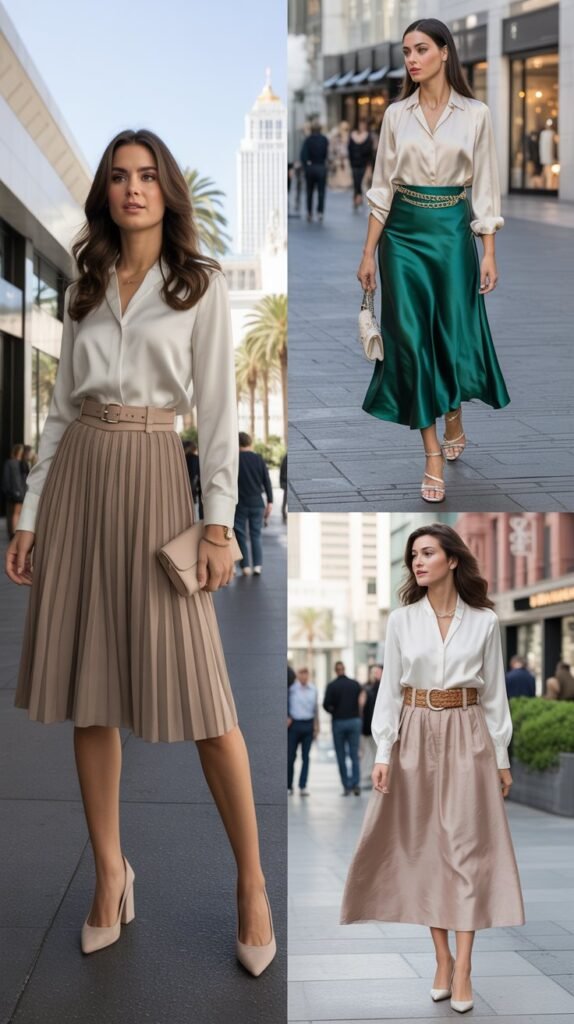  High-Waisted Skirt With Tucked-In Blouse