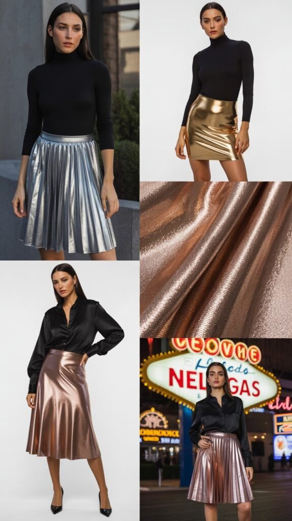 Metallic Skirt with Black Top