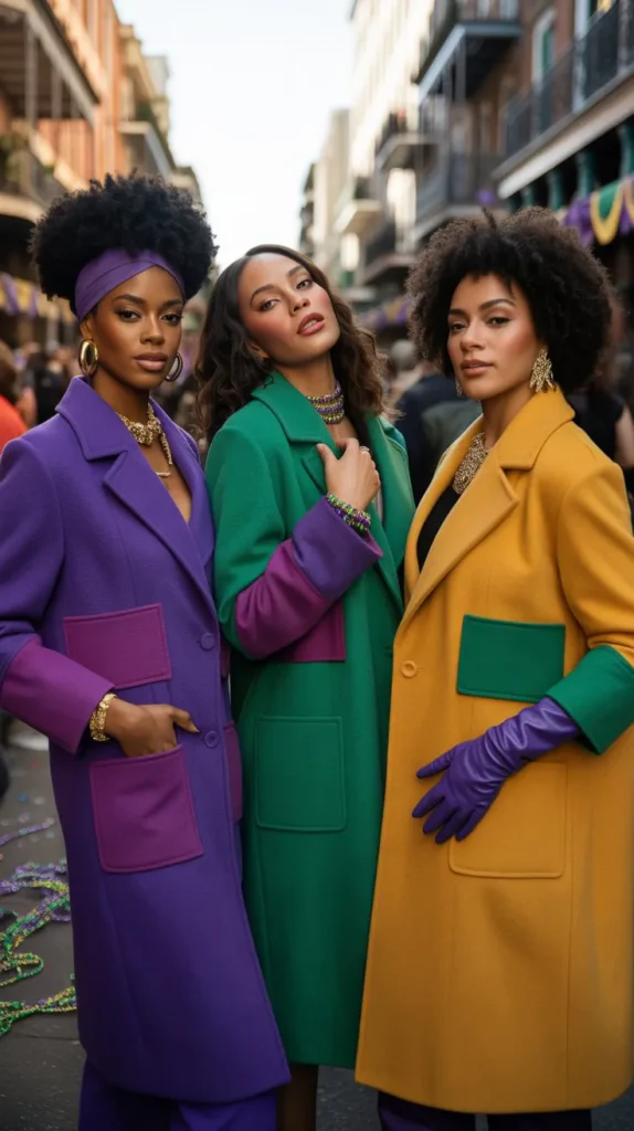 Mardi Gras Color-Block Wool Coats