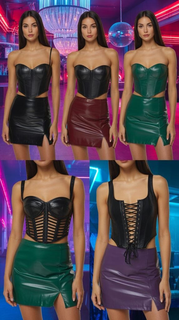 Leather Mini Skirt With Corset Top