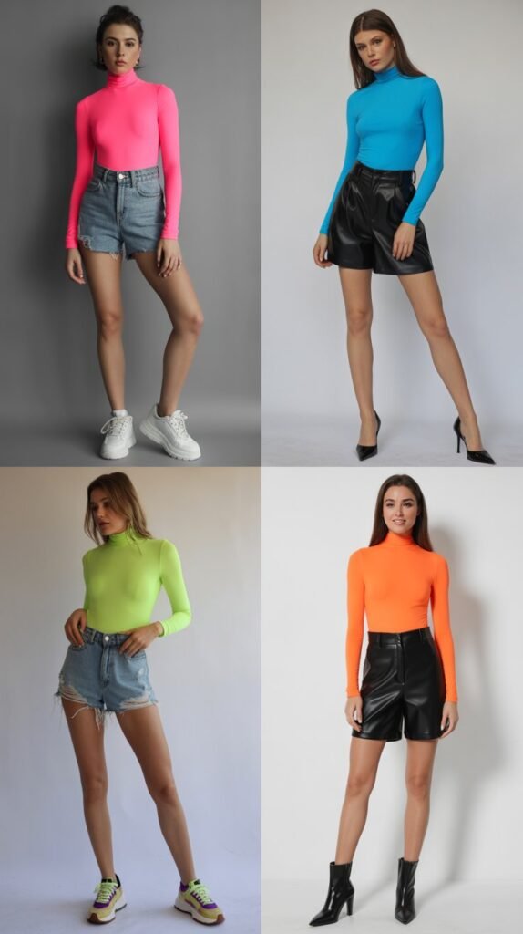 Neon Bodysuit With High-Waisted Shorts