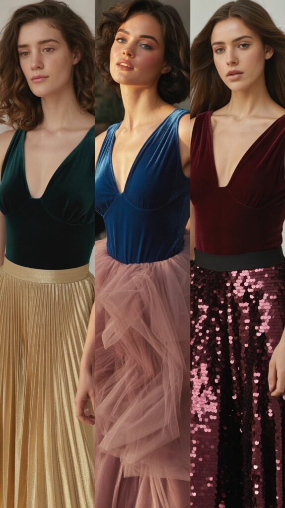 Velvet Bodysuit With Statement Skirt