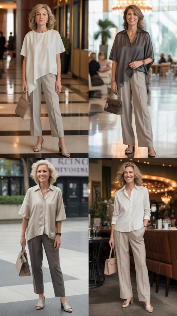 Asymmetric Hem Top With Straight-Leg Trousers