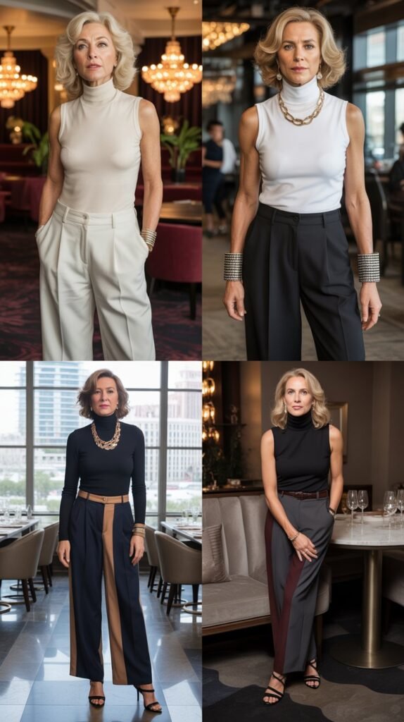  Sleeveless Turtleneck With Wide-Leg Pants
