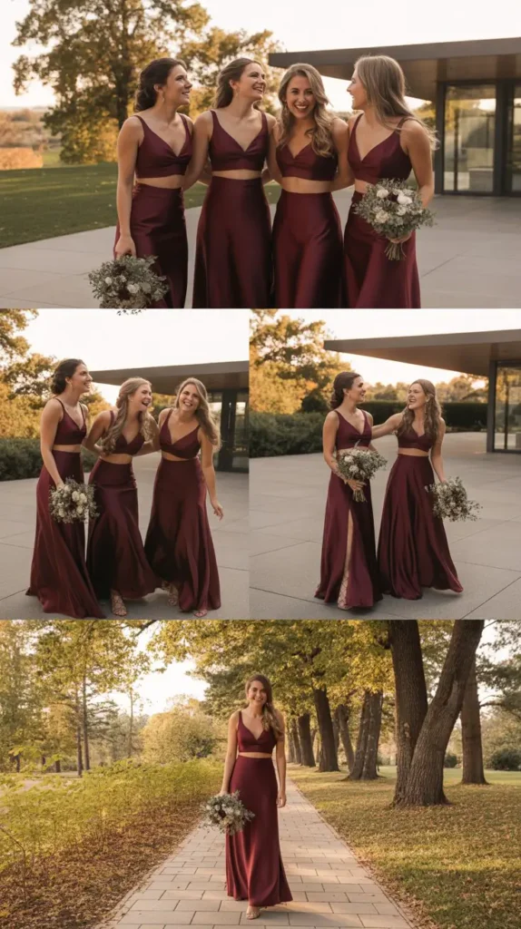 Wine Two-Piece Bridesmaid Sets