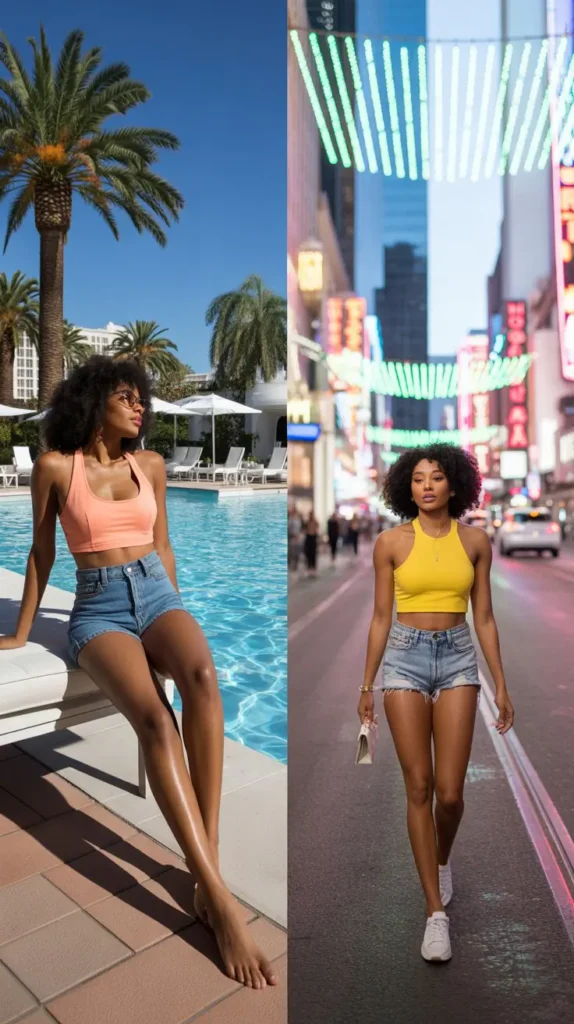 High-Waisted Denim Shorts With Crop Top