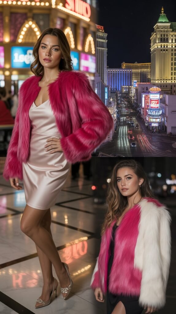Faux Fur Jacket Over Party Dress