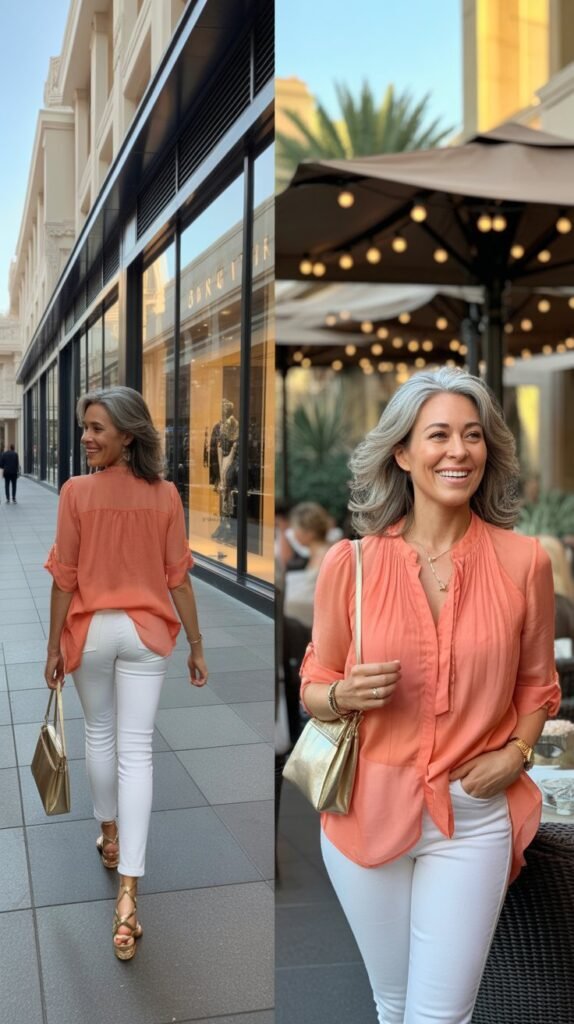 White Denim with a Colorful Blouse