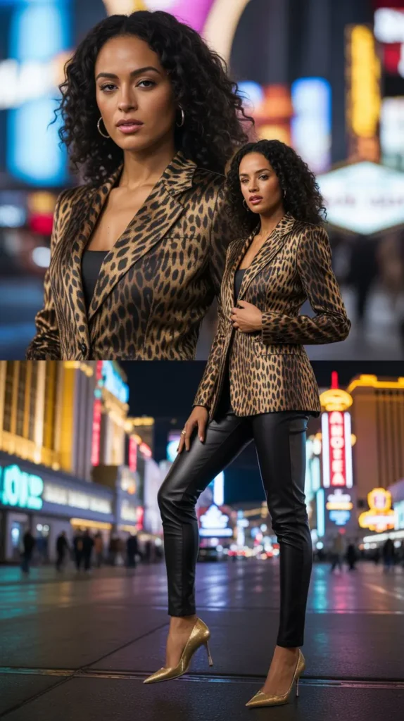 Bold Print Blazer With Fitted Pants