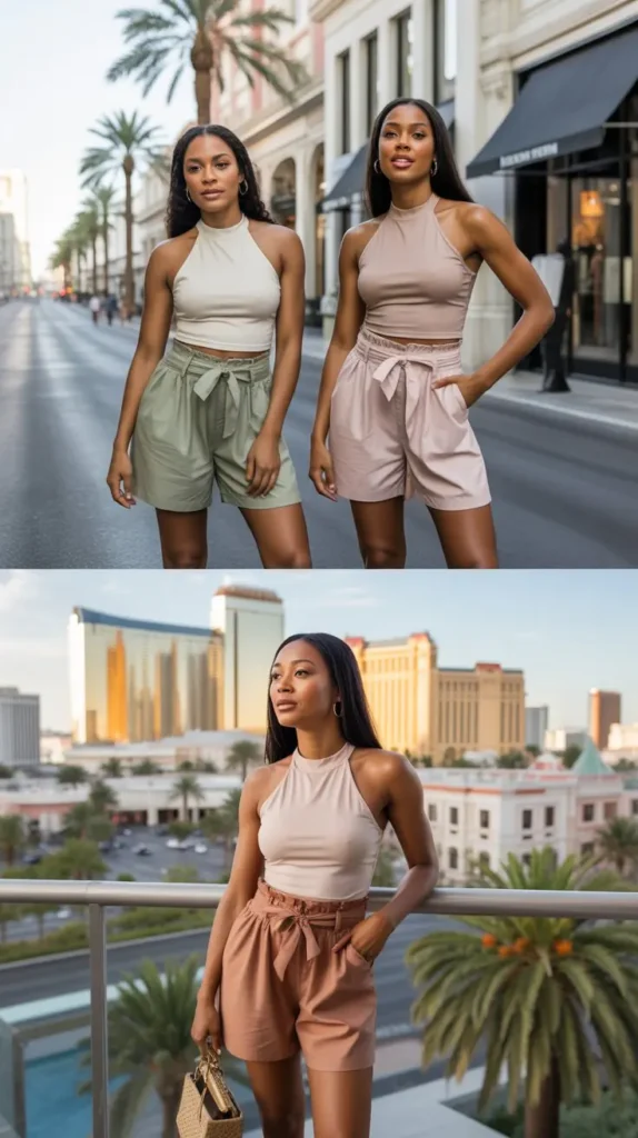 Halter Top With Paper Bag Waist Shorts