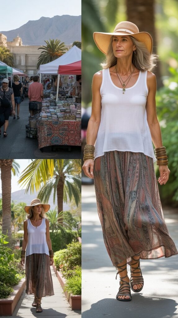 Bohemian Maxi Skirt with a Tank Top