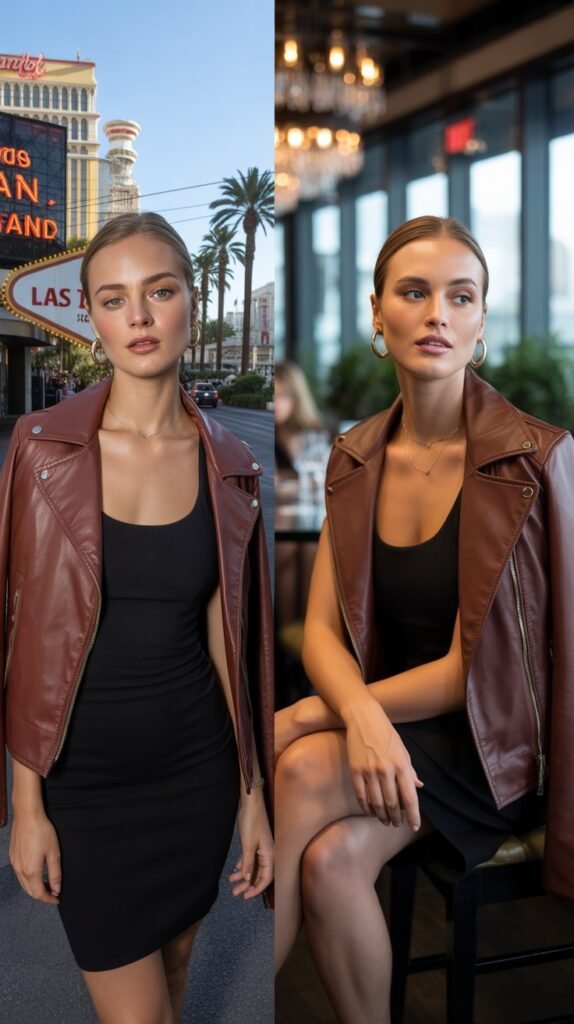 Leather Jacket with Bodycon Dress